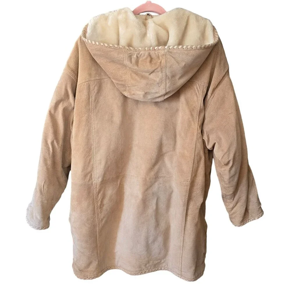 VTG Weathervane Women Suede Leather Coat Med Hood Fleece Lining Western Cowgirl - Picture 12 of 12